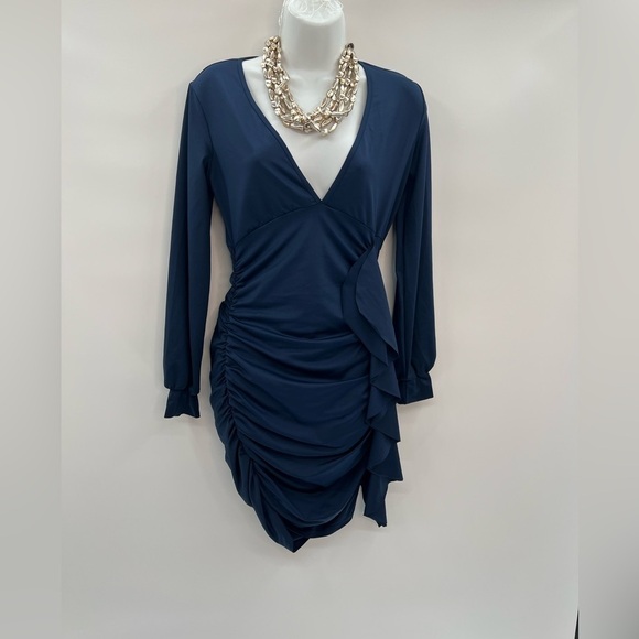 Dresses & Skirts - Dresses Dark Blue L Overlap Collar Ruched Draped Side Dress - NWOT (Size Small)